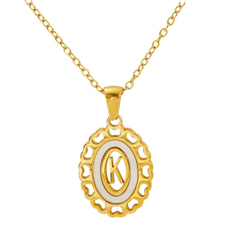 Titanium steel love hollow letter pendant female versatile fashion simple oval letter necklace female