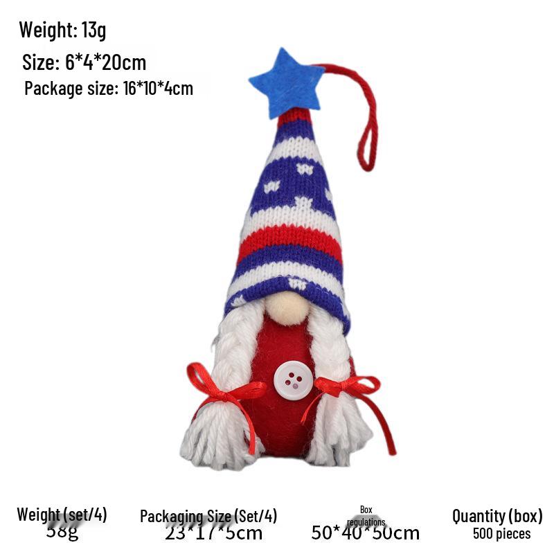 Patriotic Faceless Doll Pendant with Knitted Star-Stripes Hat