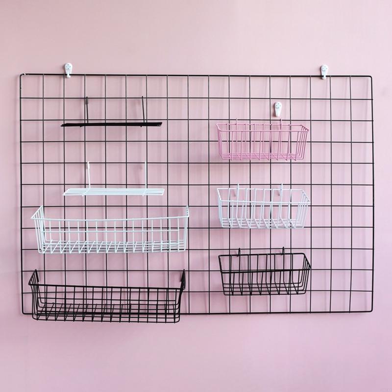 62KD Photo Wall Accessories Hanging Basket Wrought Iron Wall Decoration for Creative Shelf with Hooks