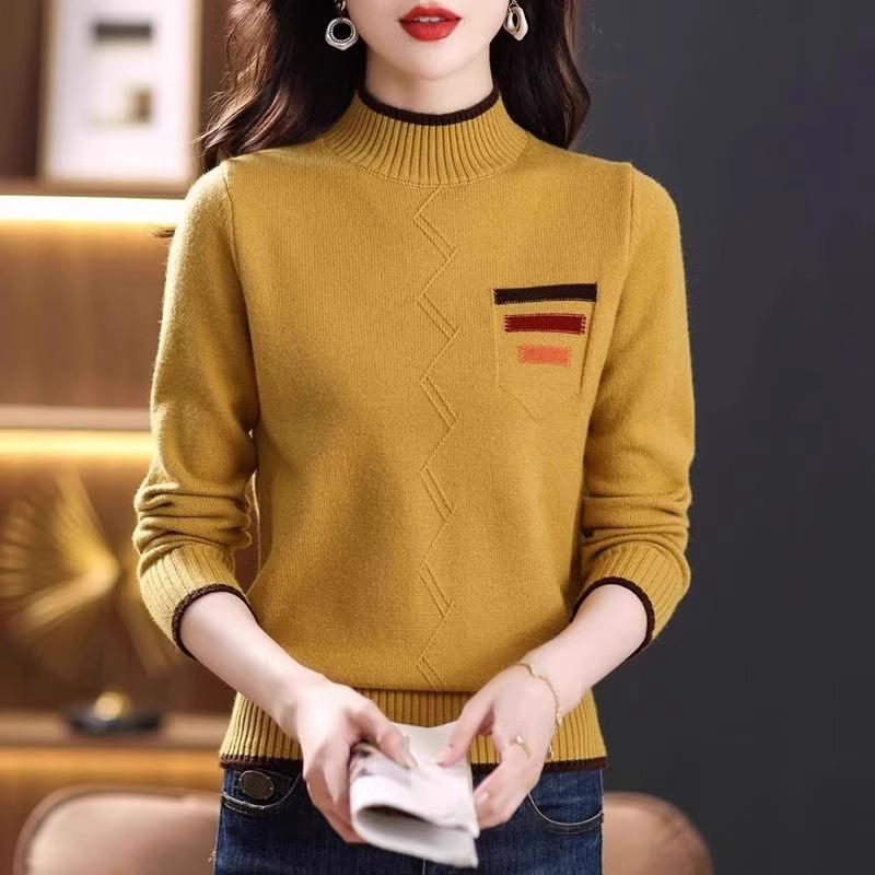 Half High Neck Sweater Women's Thick Loose Pullover Warm and Casual Long Sleeved Knitted Sweater Autumn and Winter