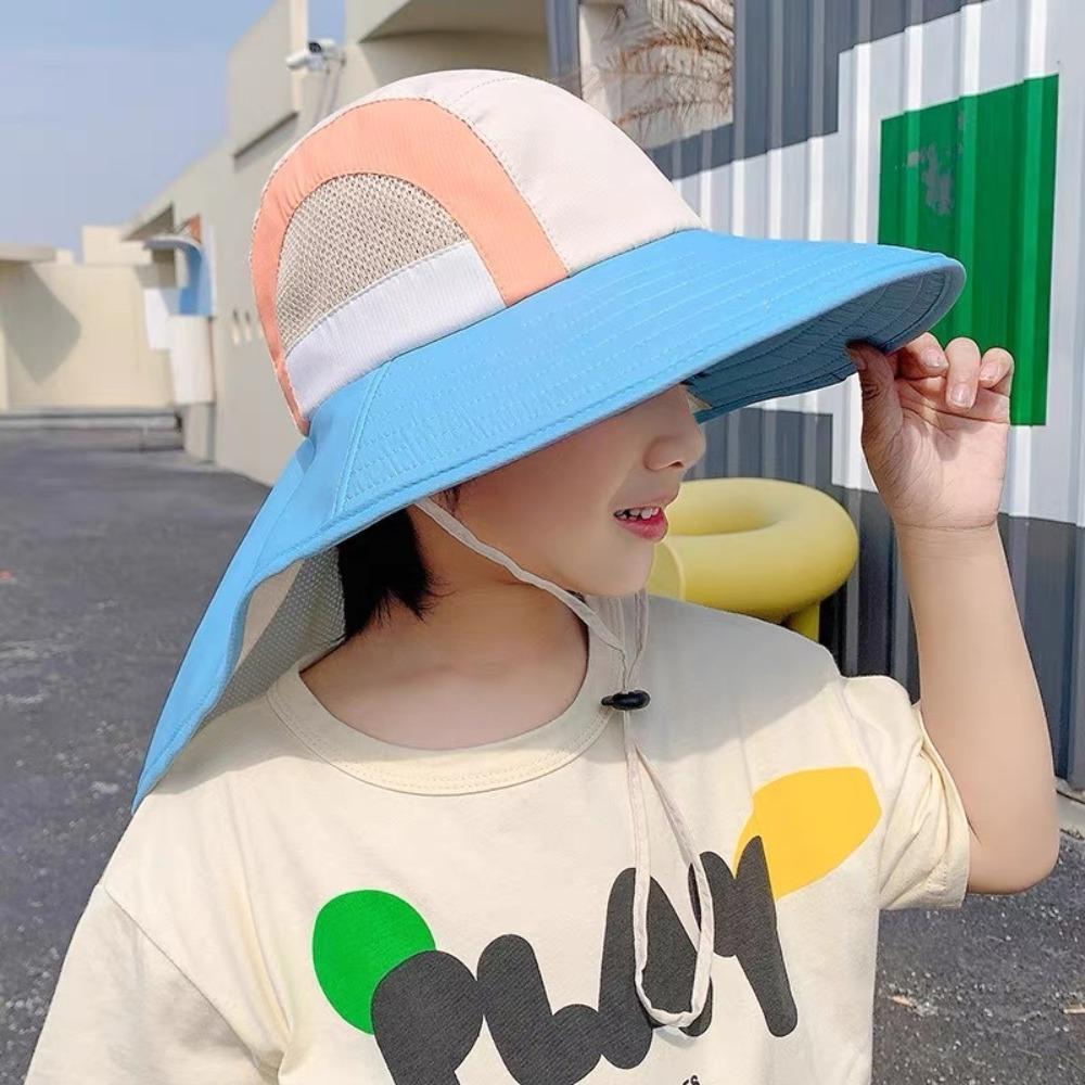 Neck Flap Wide Brim Beach Hats Polyester Outdoor Sun Cap New Bucket Hat  for Boys Girls