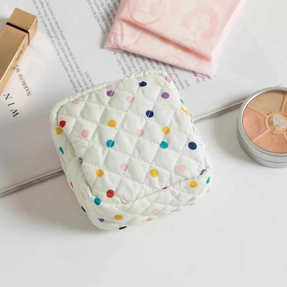 Trendy Korean Makeup Bag for Women Small Cosmetics Organizer Cartoon Cute Coin Purse Fabric Key Lipstick Bag Sanitary Pad Pouch