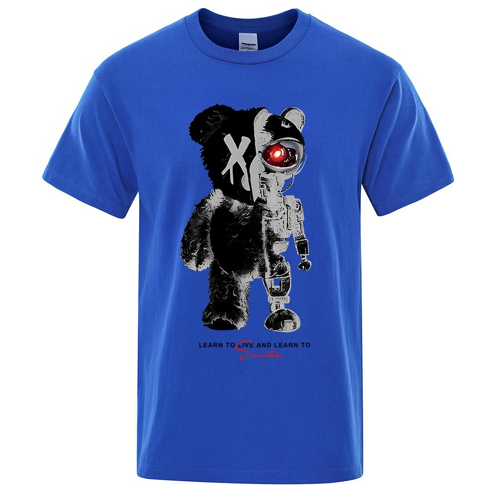 Cartoon Maschine Bär Männlich Baumwolle O-Ausschnitt T-Shirt Sommer Locker Übergröße Kleidung Hohe Qualität Atmungsaktiv Mode Kurzarm