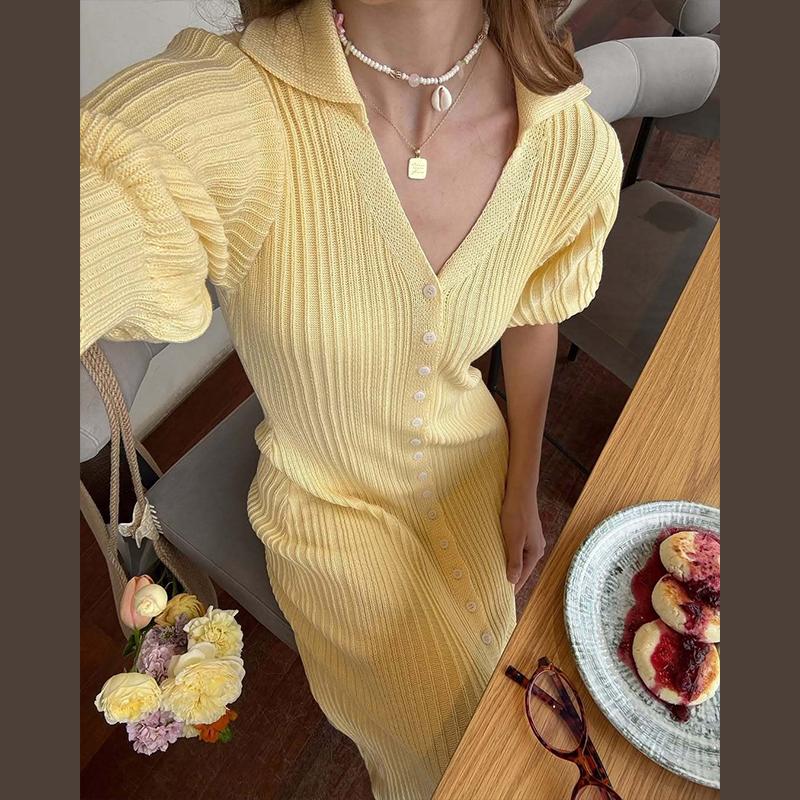 Slit Long Cardigan Knit Dress Women Fashion Short Sleeve Patchwork High Waist Maxi Dress Street Casual Y2K Dress 2025 summer autumn