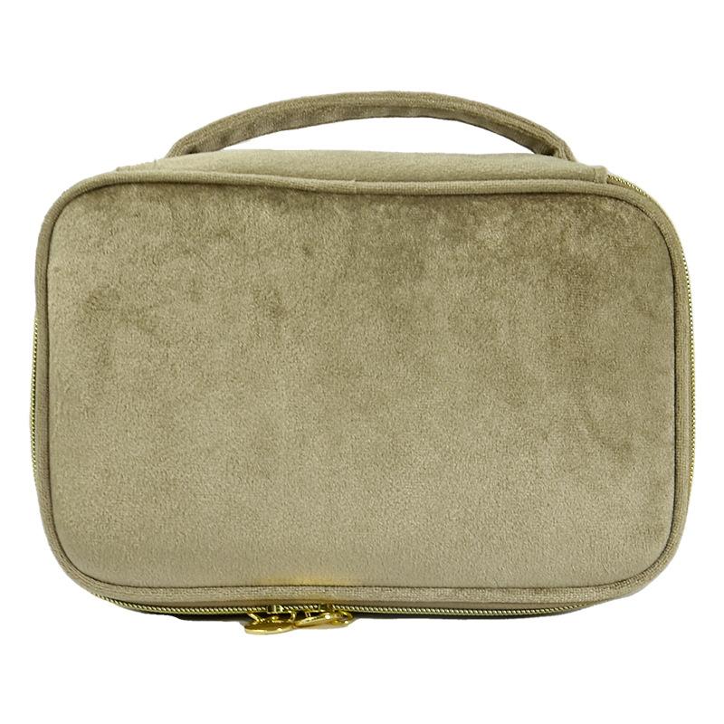 Velvet Cosmetics Bag Top Handle Travel Large Capacity Brushes Suede Makeup Vanity Case Custom Initials Name Gift