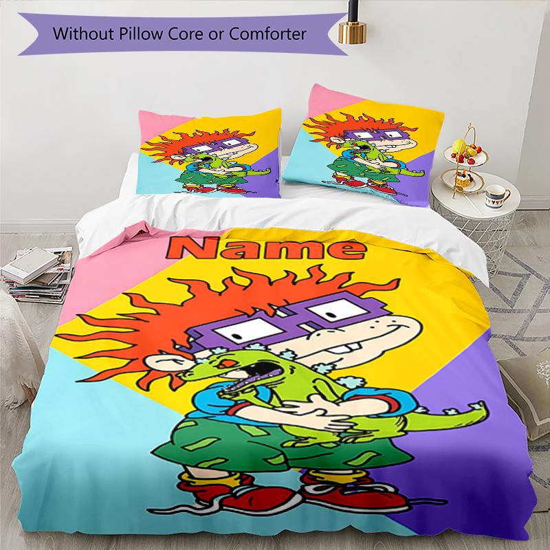 3pcs Custom Name Rugrats Bedding Set Duvet Cover Closure Includes 1 Duvet Cover & 2 Pillowcases, Soft and Comfortable for All Seasons.