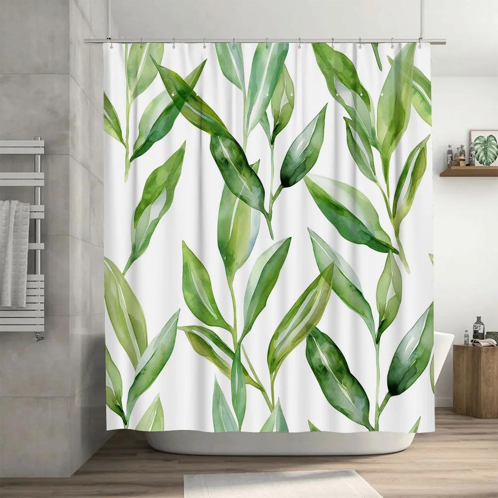 Grünes Blatt Duschvorhang Wasserdichtes Gewebe Badezimmerdekoration Dekorativer Teppich Heimwerkerprodukte In Badezimmervorhängen Von H