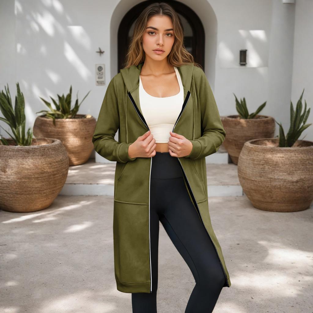 Women Casual Zip Up Fleece Hoodies Tunic Sweatshirt Long Hoodie Jacket