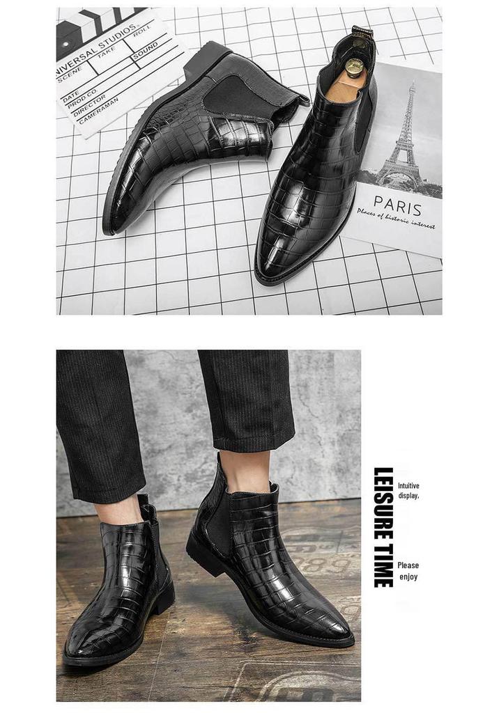 Men's Korean Style Pointed Toe High Top Leather Boots with Zipper - Autumn/Winter Collection