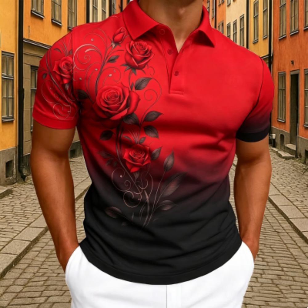 Polo Elegante da Uomo con Stampa Floreale Rosa T-shirt a Maniche Corte da Uomo per Esterno e Strada Top Estivo per la Casa Maglietta Casual Polo da Uomo e da Donna