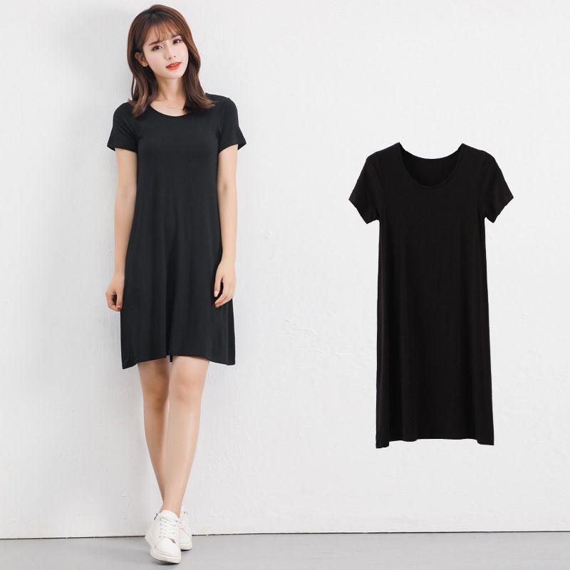 Women's Summer Short Sleeve Casual Sundress Tops Mini T-shirt Dress In Vibrant Modal