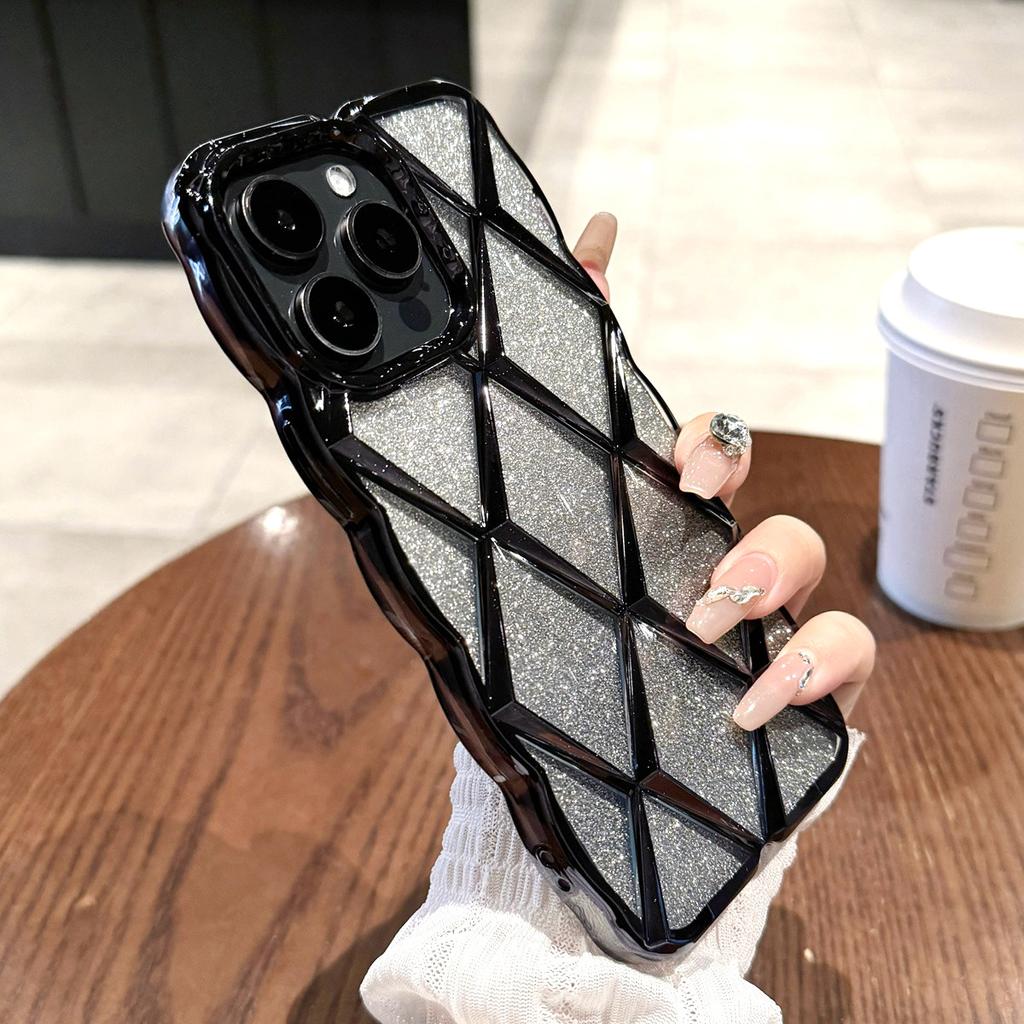 Luxury 3D Plating Diamond Grid Pattern Glitter Powder Phone Case for iPhone 11 12 13 14 15 Pro Max 12 Pro 13 Pro 14 Pro Max Anti-drop Soft TPU Cover
