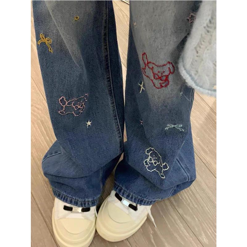 

Women s High-Waist Retro Embroidered Jeans - Autumn 2024: Slimming Straight and Wide Leg Options Small (S)