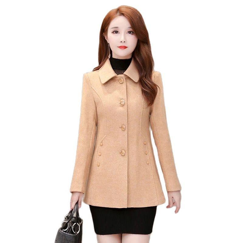 Women Woolen Jacket  New Autumn Winter Fashion Slim Short Woolen Coat Female Casual Thicken 5XL Wool Outerwear B
