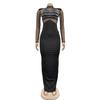 Women's Mesh Hot Drilling Long Sleeve Long Skirt Dress