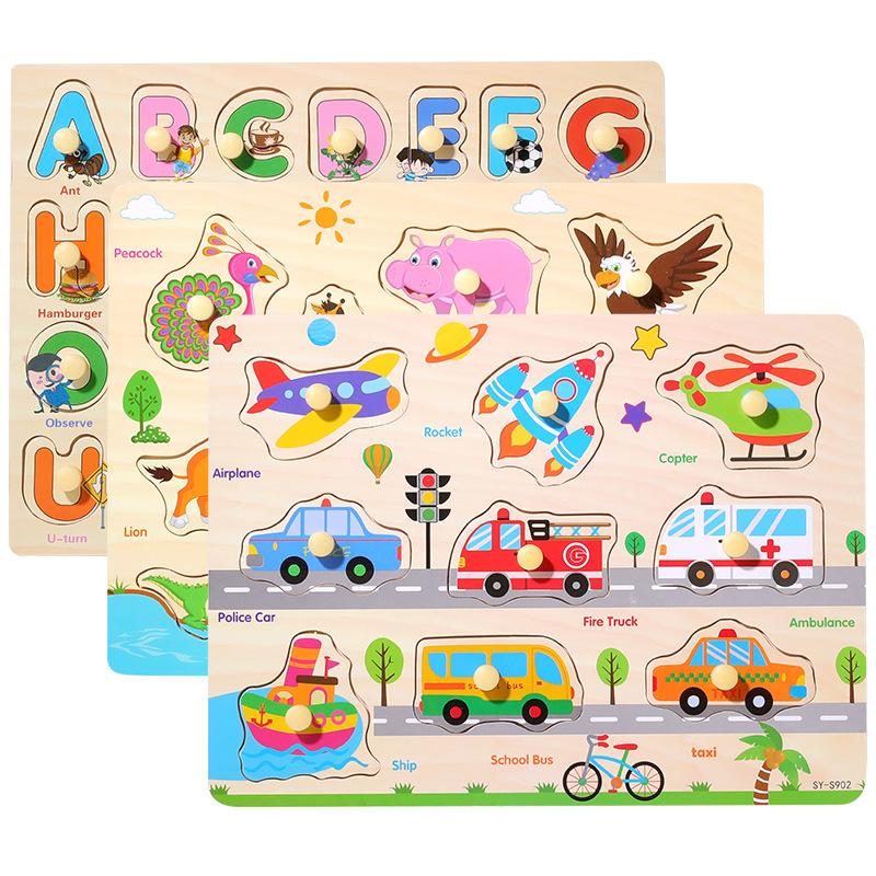 Baby 3D Wooden Puzzles Board Cartoon Animal Traffic Wood Puzzle Toys Cognitive Matching Grip Board Game Educational Toys Gifts