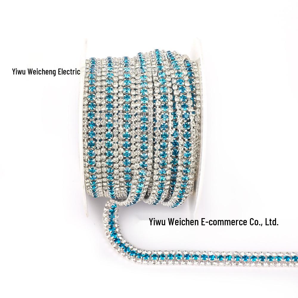 

1 ярд серебряной стразовой цепочки в 3 ряда для украшения одежды SS8 + SS16 + SS8