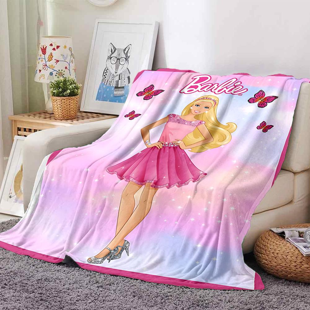 Barbie Pink Dress Flannel Blanket Super Soft Warm Cozy Blanket For Sofa Bed Office Travel Allseason Home Decor Gift