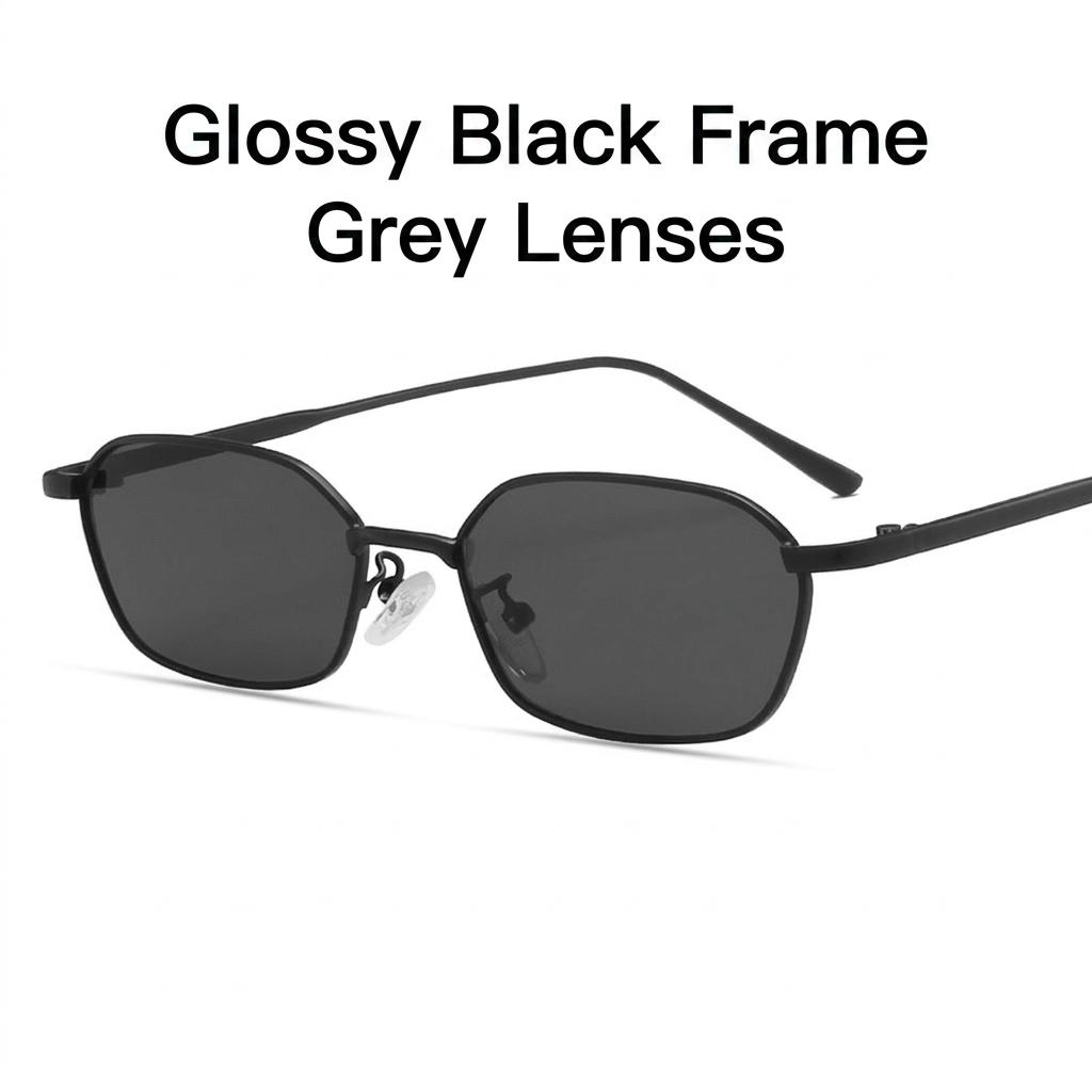 Vintage Retro Small Polygonal Sunglasses Lightweight Rectangle Metal Alloy Frame UV400 Protection Unisex Eyewear for Outdoor