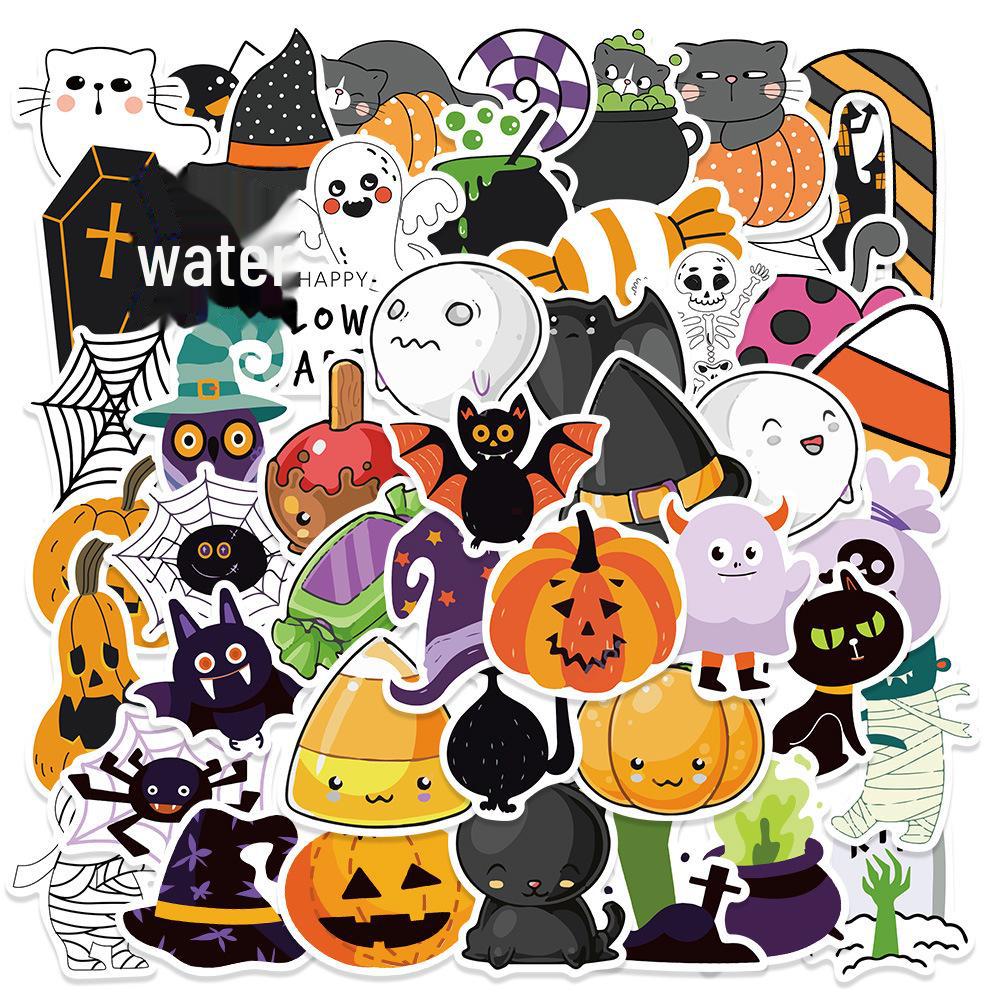 50 Halloween-tema morsomme vanntette klistremerker for flasker, kofferter og dekorasjon