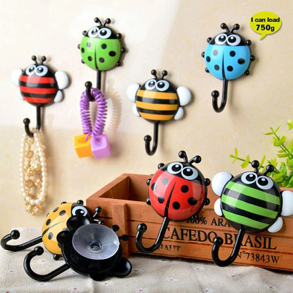 Creative  Bee Cartoon Bathroom Wall Hooks Sucker Nail Hook Wall Decor