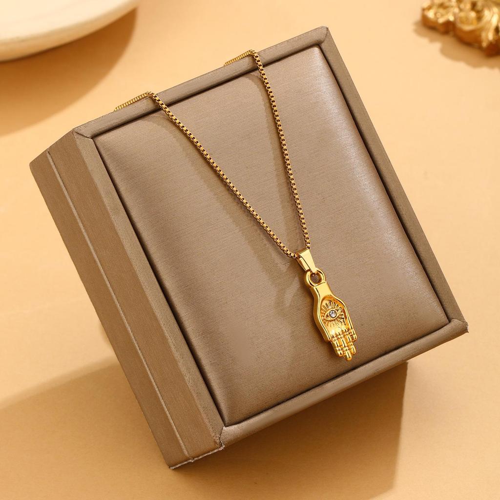 18K Stainless Steel Hip Hop Rock Hand Gesture Pendant Necklace for Women