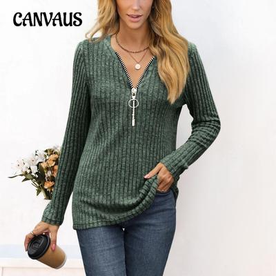 Maglia a maniche lunghe casual con coulisse e cerniera da donna autunnale