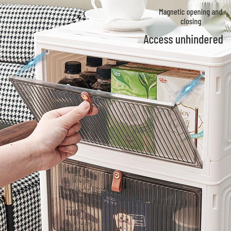 Large Capacity Folding Storage Cabinet with Wheels - Multi-layer Organizer for Snacks & Clothes