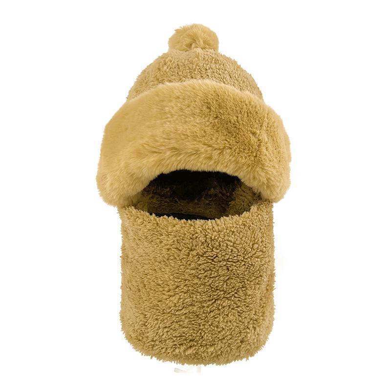 

Autumn and winter plush mask integrated scarf hat thickened windproof warm pullover hat women s sweet outdoor riding hat M（56-58cm）