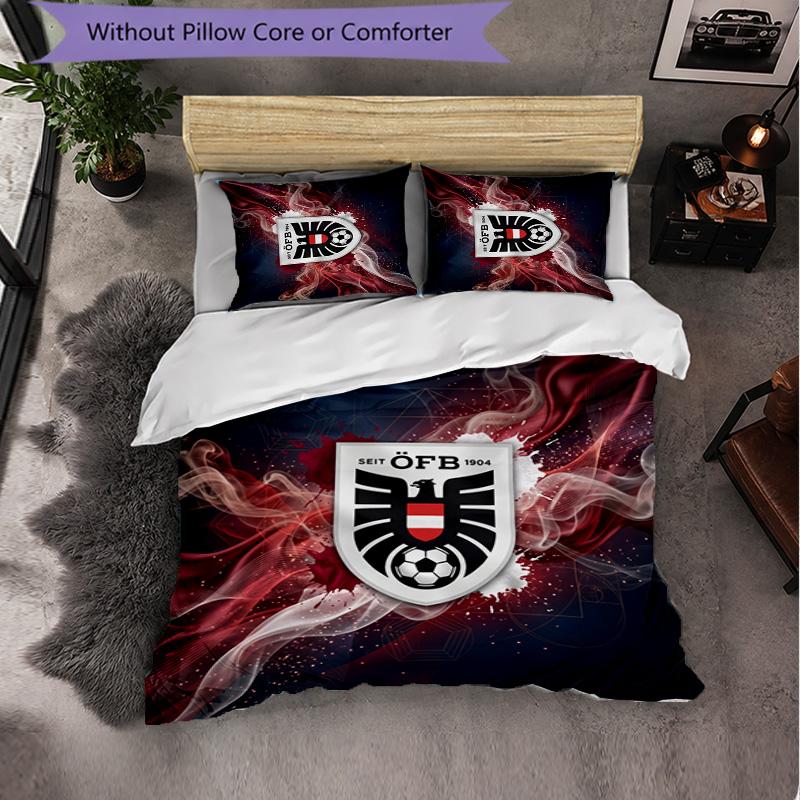 Austria Football Pattern 3 Pieces Bedding Set Soft Microfiber Duvet Cover with Pillow Cases for Bedroom