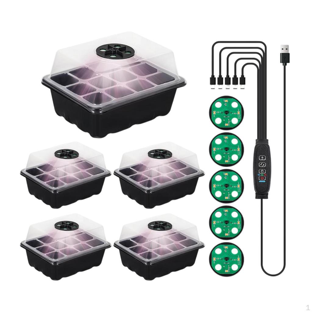 5 Set Seed Starter Tray with Grow Light Adjustable Brightness Gardening Supplies Reusable Practical