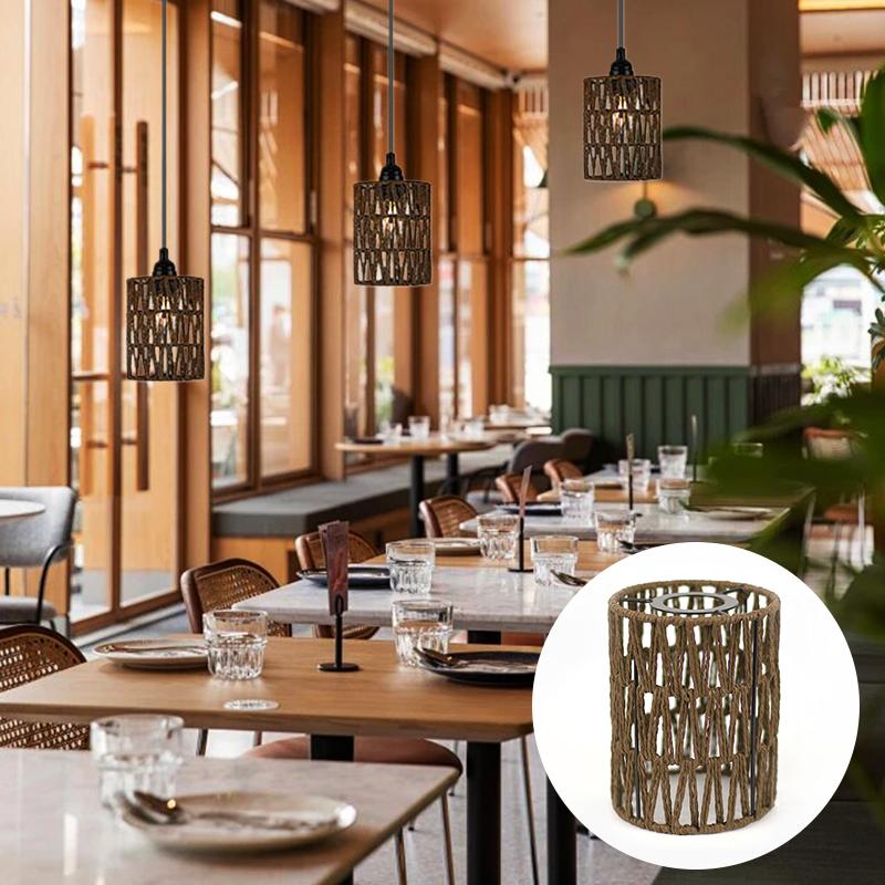 1PC Chic Wicker Homestay Papier Seil Lampenschirm Küche Kleine Rattan Lampenschirme Boho Land Pendelleuchte Abdeckung Retro Restaurant