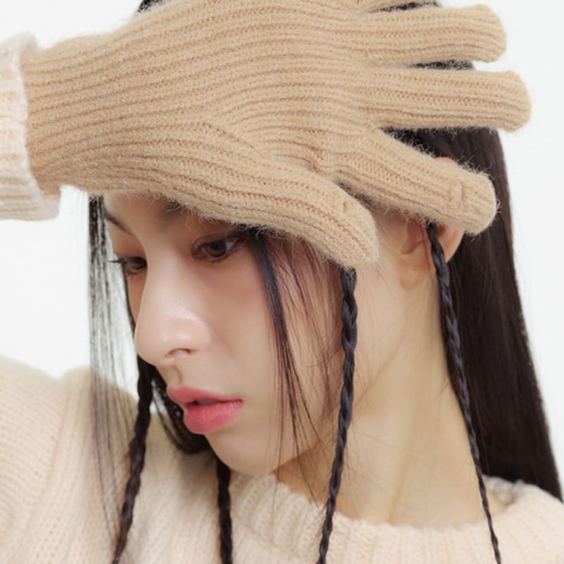 UNKNOWN PLANET Fingerhole Knit Gloves Beige_FINGER HOLE KNIT GLOVES BEIGE