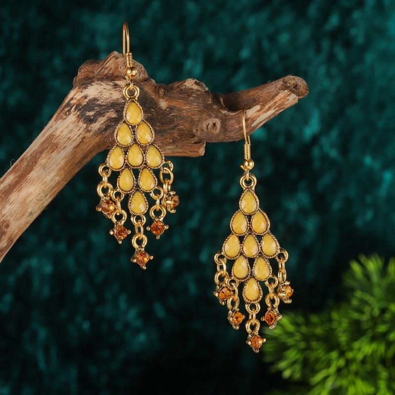 

Bohemian Beaded Tassel Gold Color Earrings For Women Zircon Black Red Blue Purple Green Vintage Boho Ladies Ethnic Zircon Gift жёлтый