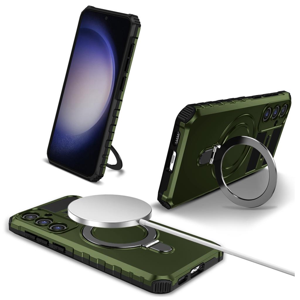 For Samsung Galaxy S23 FE PC+TPU Case Shockproof Kickstand Phone Cover Compatible with MagSafe