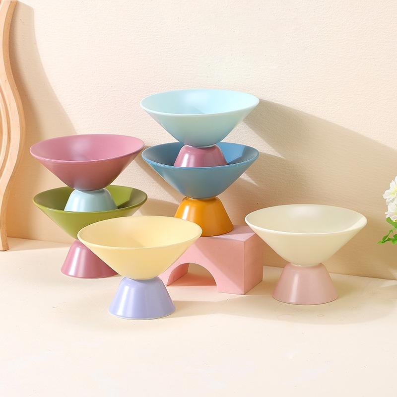 Color-Blocked Ceramic Pet Bowl Elevated Cat Bowl Protects Cervical Vertebrae Pet Supplies