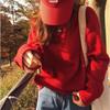 Cherry Red Raccoon Fleece Sweater Women's Autumn and Winter Loose Lazy Style Retro Pullover with Knitted Bottoming Shirt