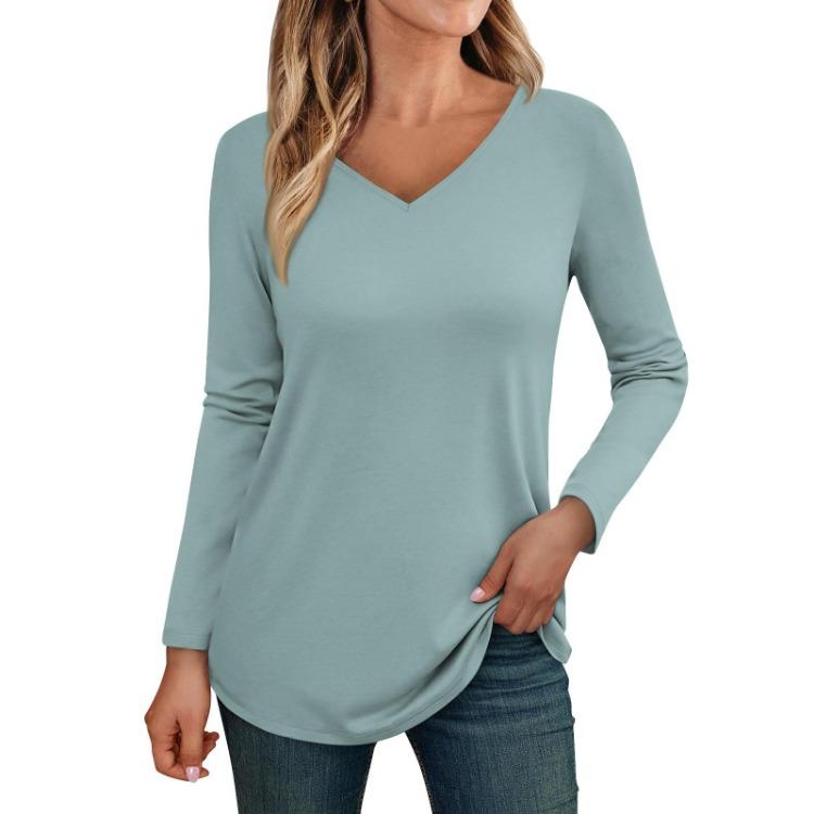 Trendy Fall Outfits Womens Long Sleeve V Neck T Shirts Fitted Casual Tunic Blouses Basic Tee Tops