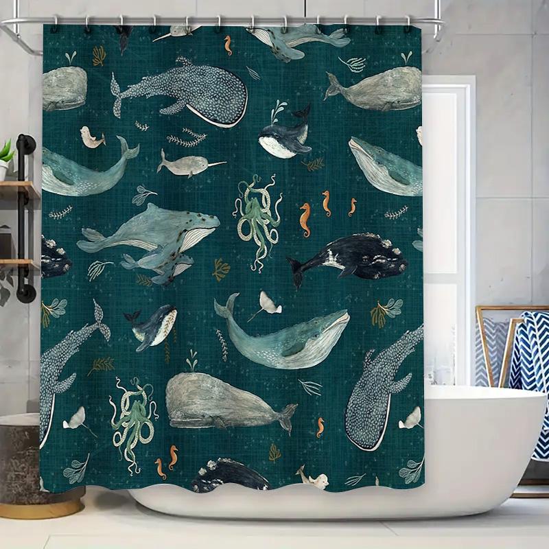 

Ocean Wave Shower Curtain Blue Sea Life Bathroom Decor Coastal Vibes Nautical Theme Waterproof Fabric Home Decor W60H190(CM)-1 Pcs