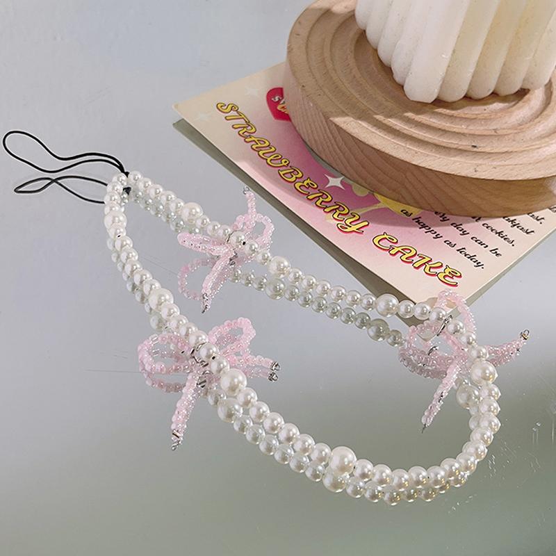 Cute Charm Bowknot Phone Chain For Women Girl Telephone Jewelry Strap Beaded Lanyard Hanging Cord Accessories Ccd Camera Pendant
