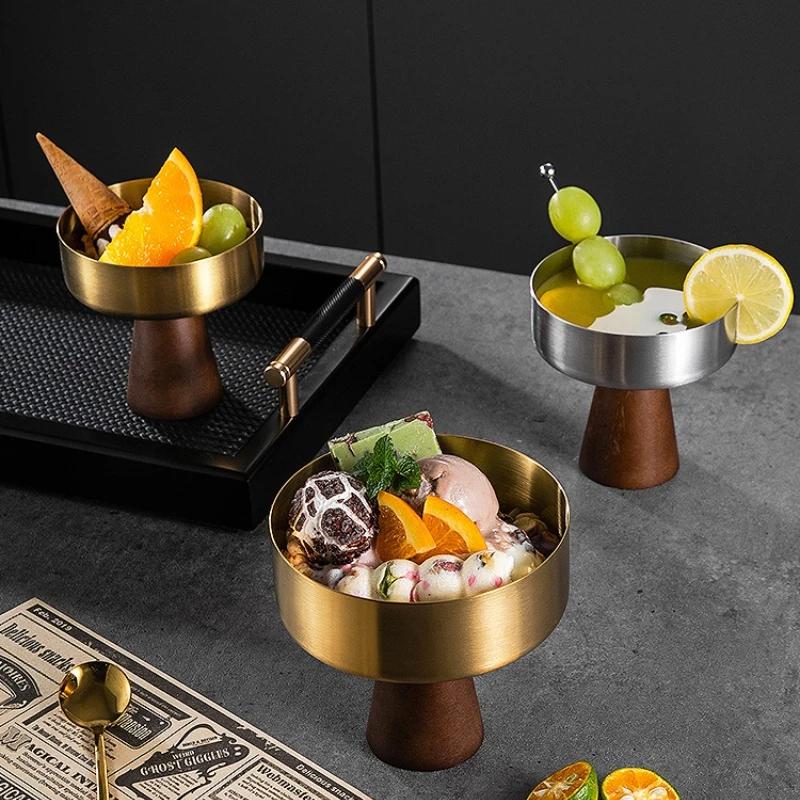 1Pc Dessert Cup Cafe Fruit Easy To Clean Ice Cream Bowl Hotel High Footed Stainless Steel Pudding