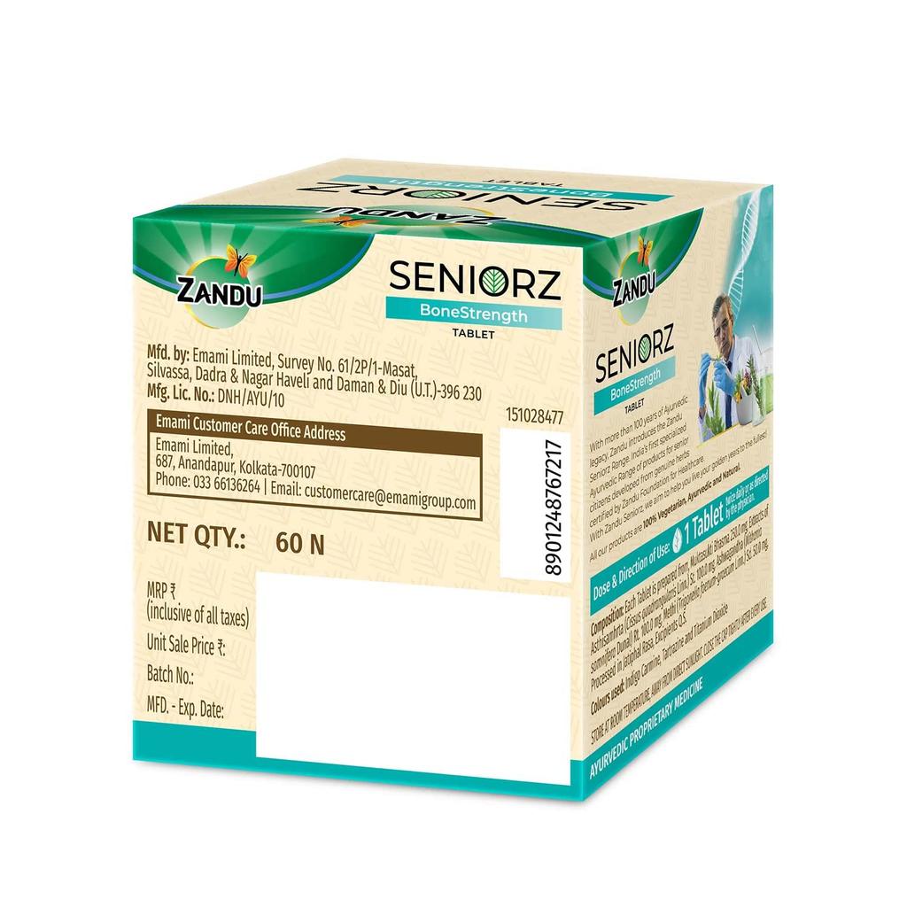 Zandu Seniorz BoneStrength Tablet 60 Tablets for Seniors with Natural Calcium & Vitamin D3 for Strong Bones