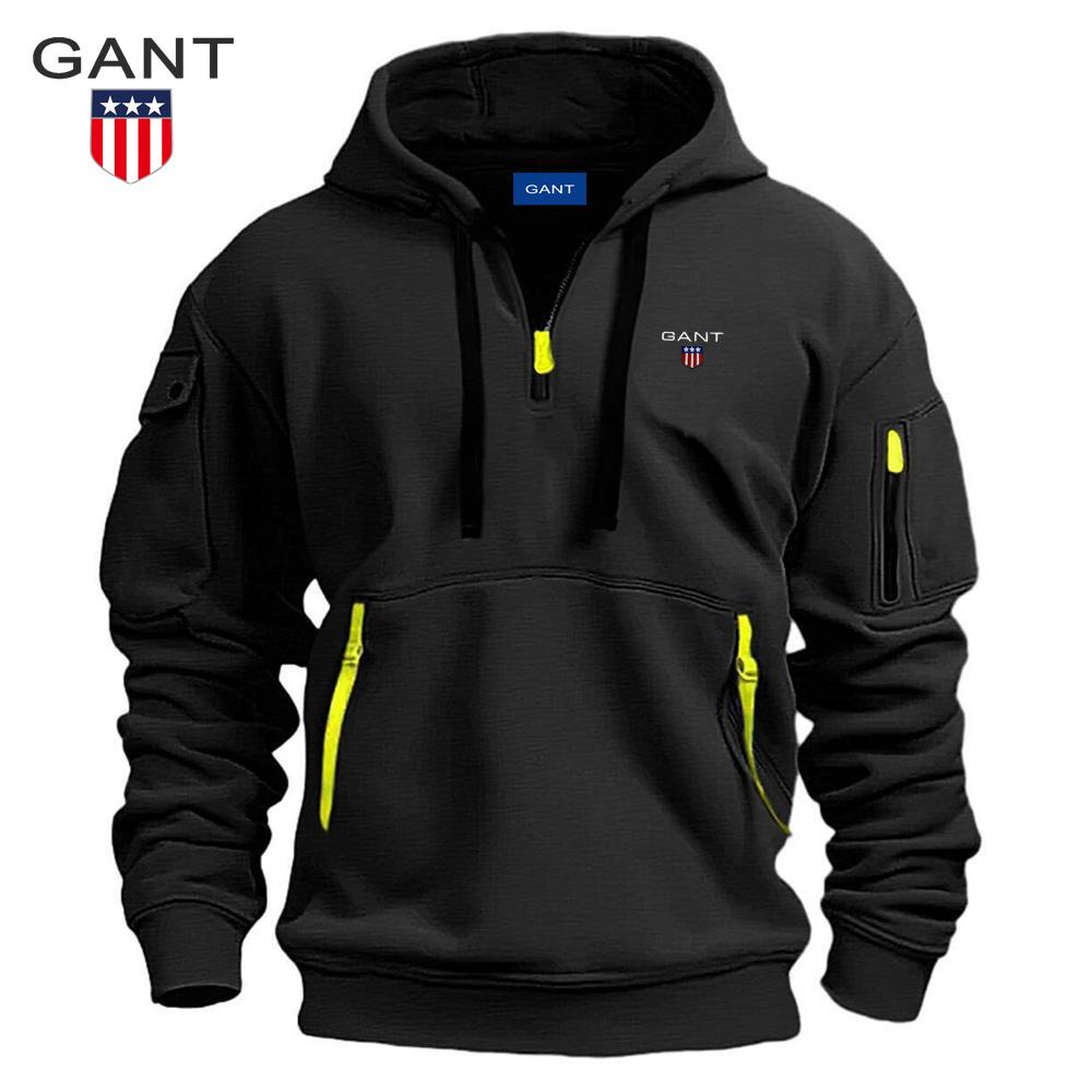 

GANT 2025Autumn/Winter New Embroidery Men s Casual Multi Zipper Arm Pocket Hoodie Pullover Large Hoodie Outdoor Sport Hoodie S
