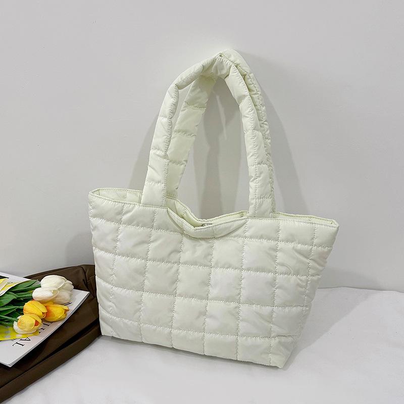 Autumn and Winter Soft Quilted Cotton Clothes Hand Bag Large Capacity Commuting Portable Tote Bag Shoulder Armpit Bag