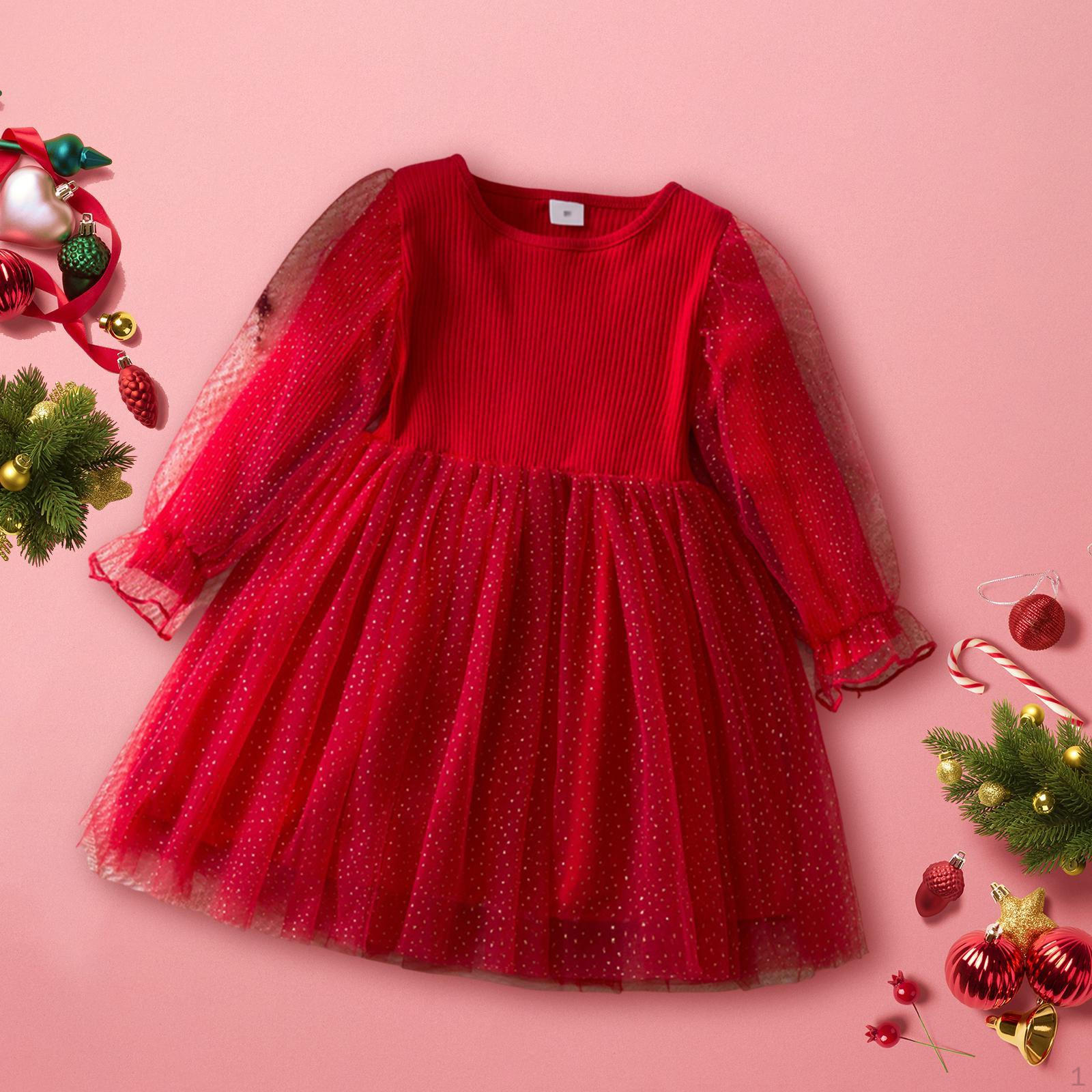 

Рождественское красное платье повседневная танцевальная одежда с длинными рукавами юбка из тюля для вечеринок 4 Years