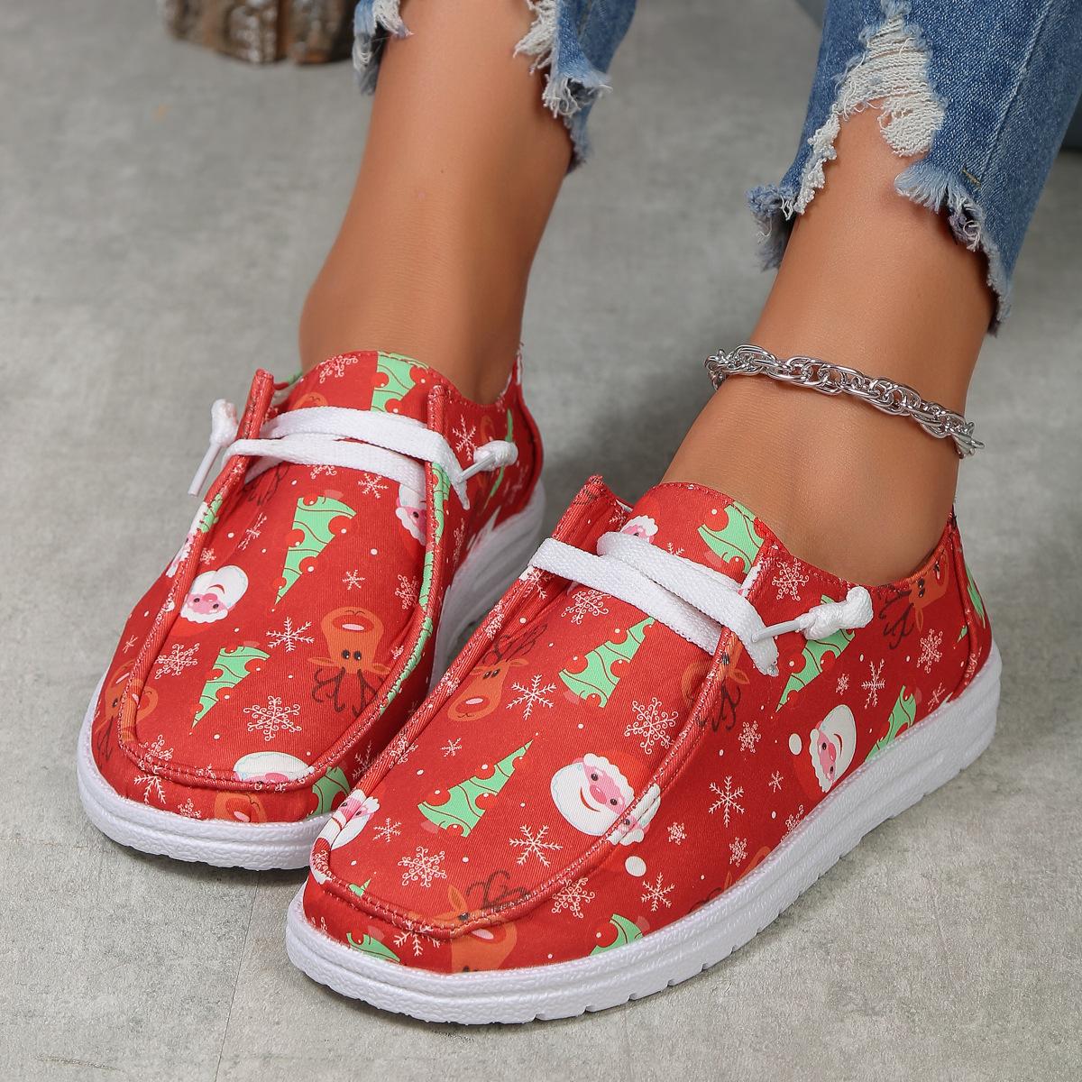 

Повседневные туфли большого размера для женщин, новые осенние, с принтом Санта-Клауса, с круглым носком, на плоской подошве, удобные одинарные туфли для женщин 43