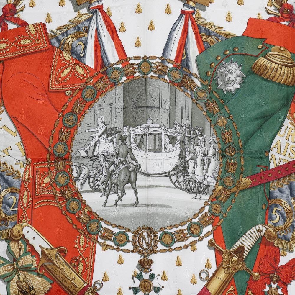 HERMES Carree90 scarf NAPOLEON Napoleon White / orange silk Women Used