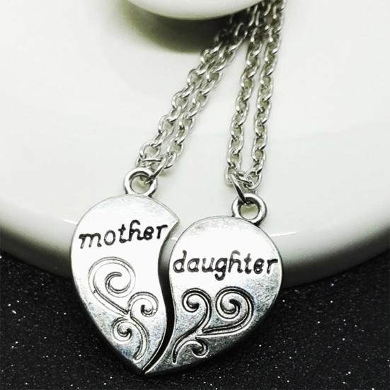 2Pcs/Set Alloy Necklace Splicing Letters Carved Women Necklace Wear-resistant Heart Necklace for Mother Daughter