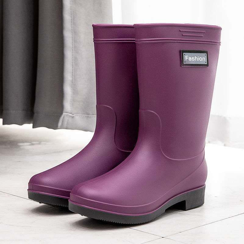 High rain boots rain shoes waterproof shoes glue shoe cover shoes women's fashion medium tube velvet cotton warm adult non-slip kitchen summer