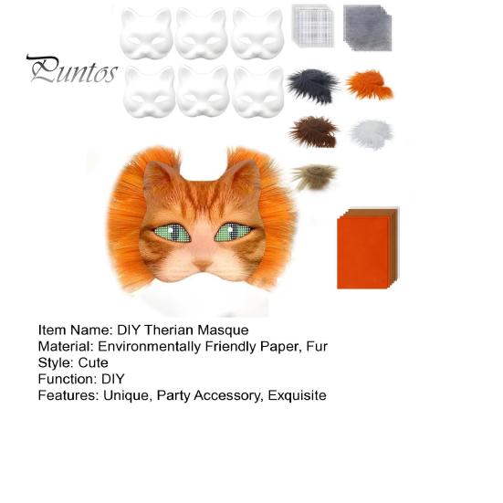 DIY Therian Masque Kit Cat Fox Dyreansiktspute med pels Halloween Rollespill rekvisita for Masquerade Carnival Cosplay Party Supplies